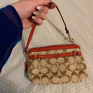 Coach Tan and Orange Logo Clutch purse